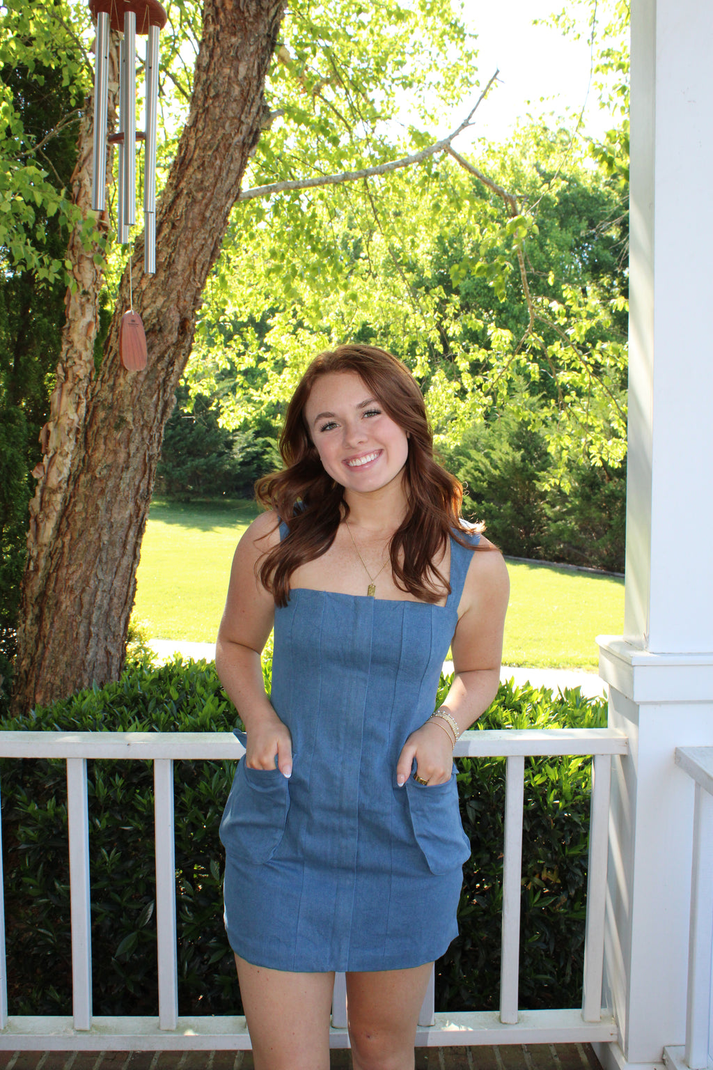 Denim Open Back Tie Mini Dress
