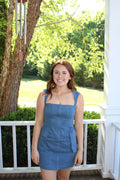 Denim Open Back Tie Mini Dress