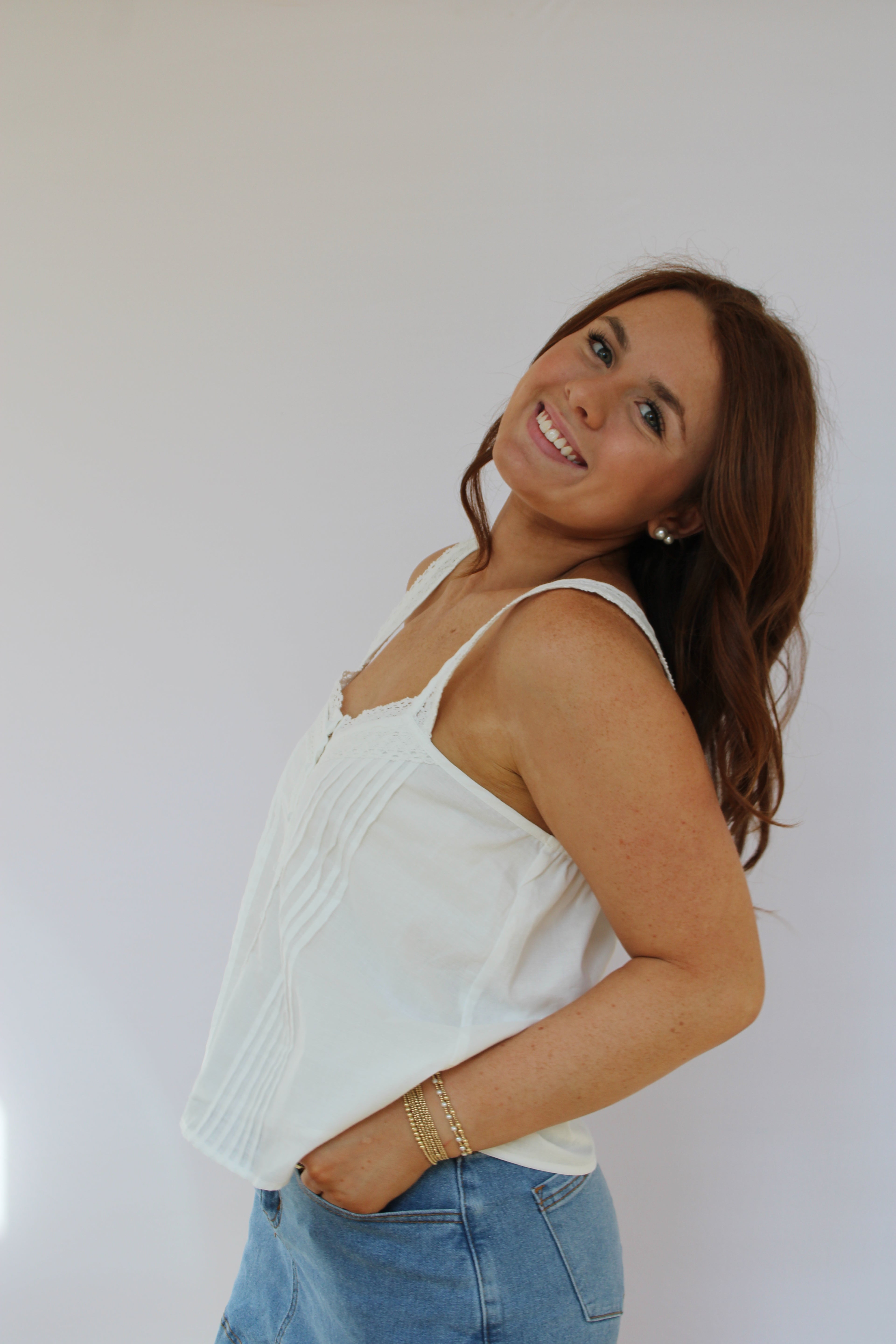 COTTON PINTUCK LACE TOP