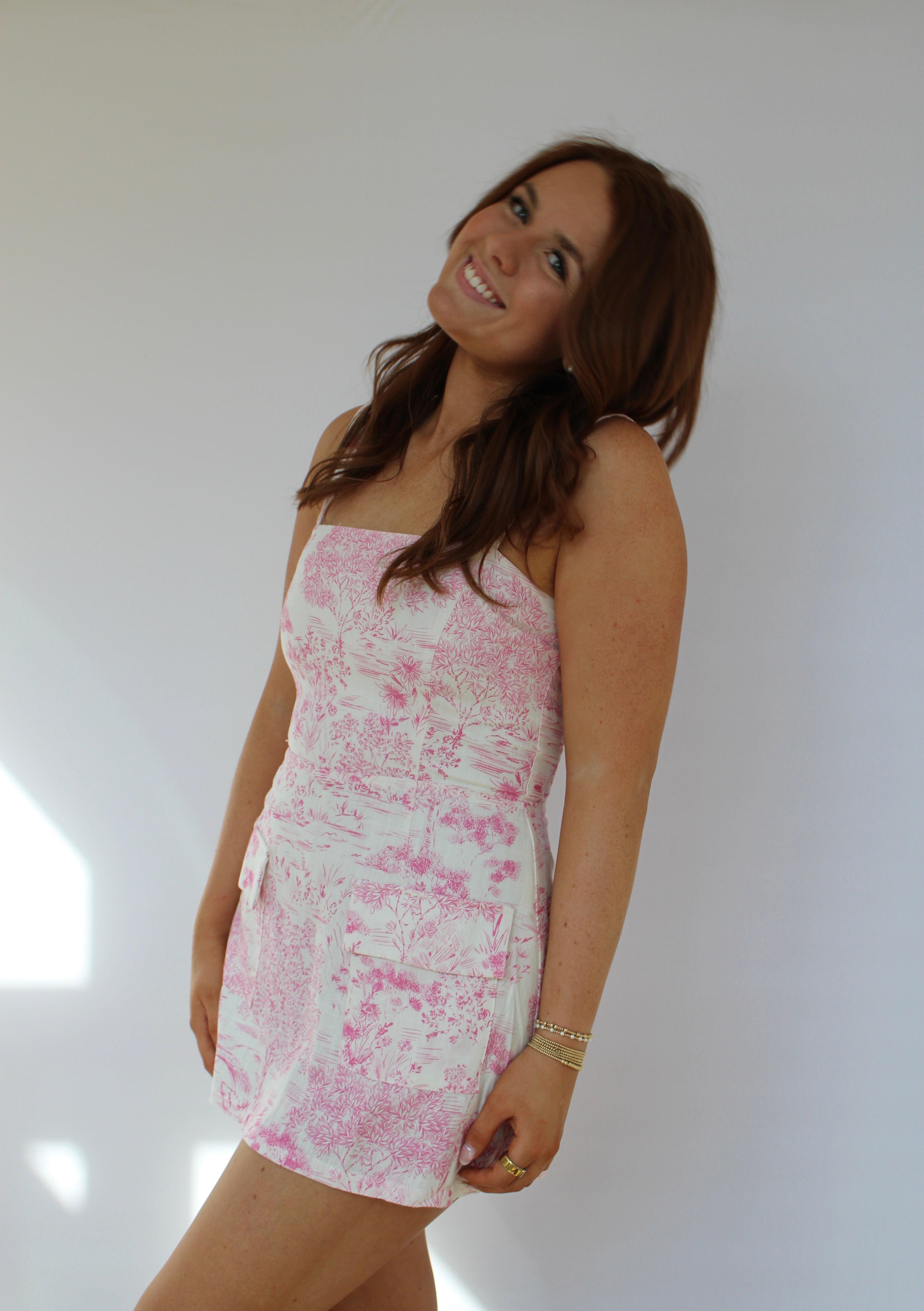 LOVELY POND PINK PRINT MINI DRESS CASUAL MINI DRESS