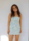 LOVELY POND PRINT MINI DRESS CASUAL MINI DRESS IN BLUE