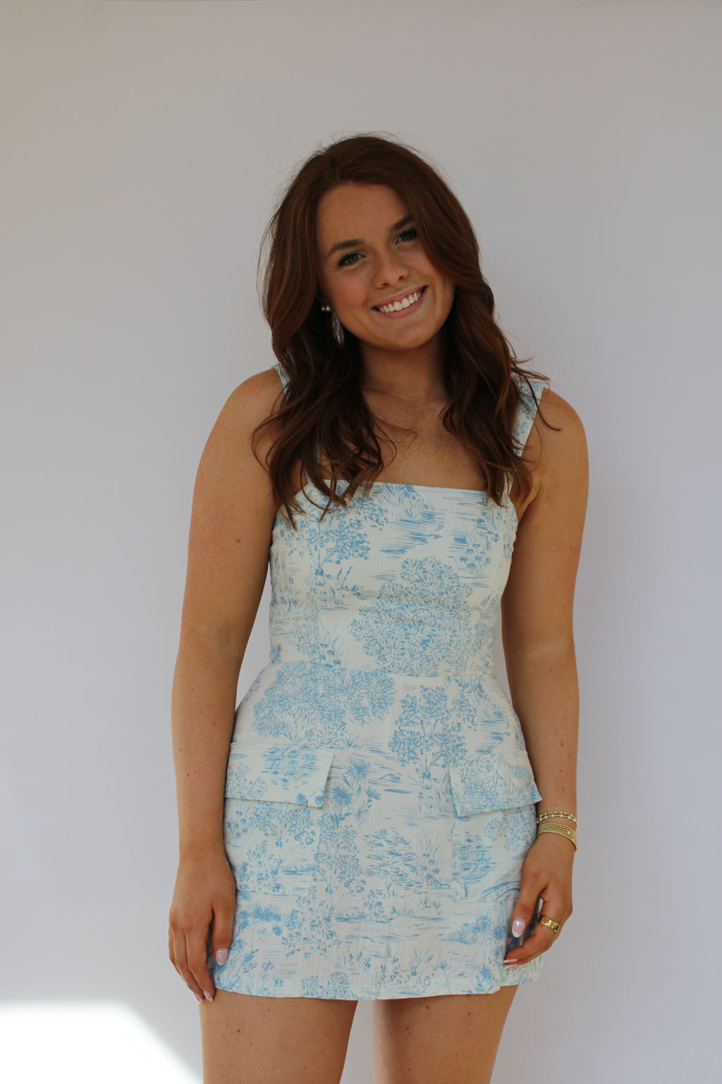 LOVELY POND PRINT MINI DRESS CASUAL MINI DRESS IN BLUE