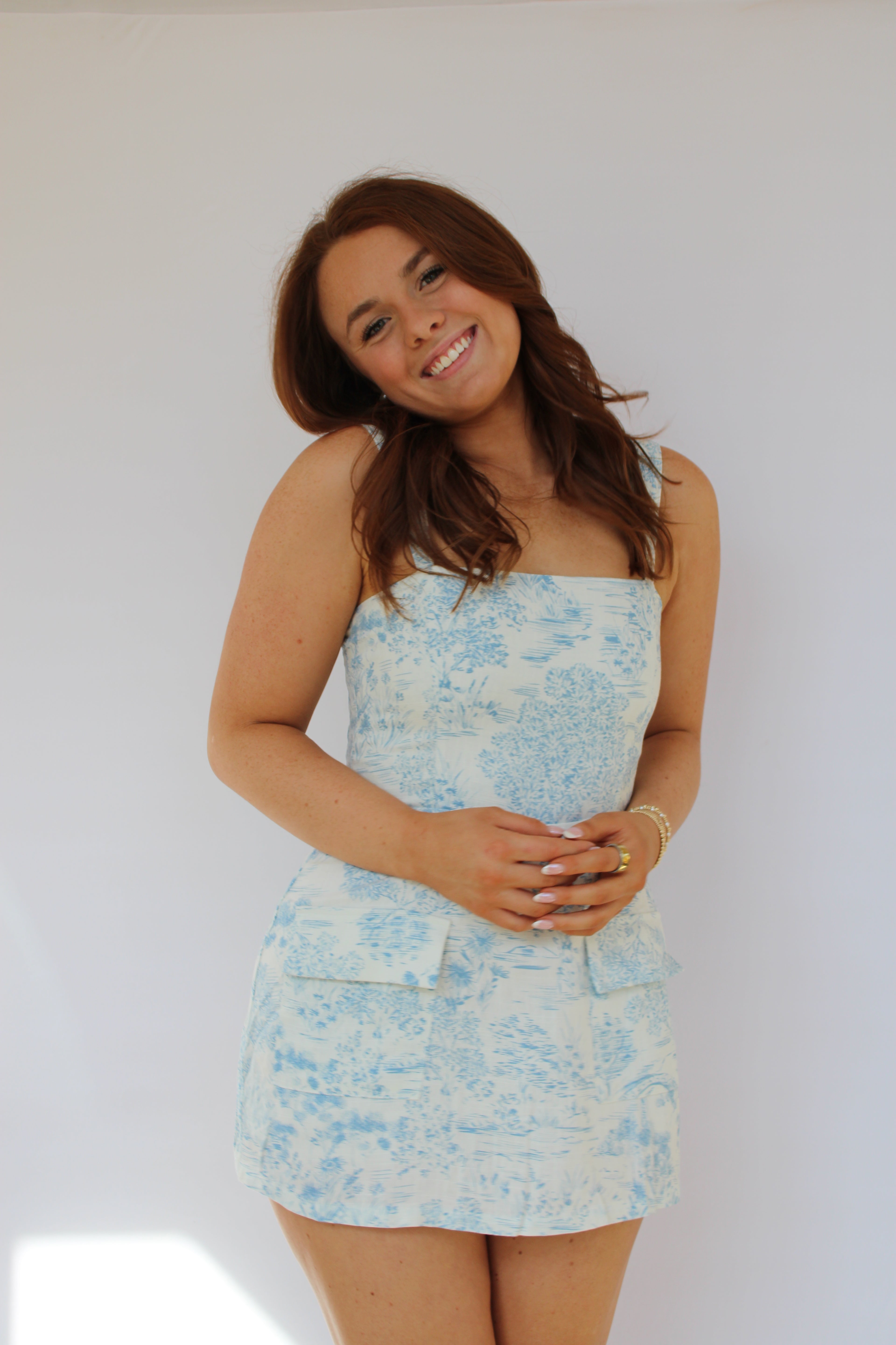 LOVELY POND PRINT MINI DRESS CASUAL MINI DRESS IN BLUE