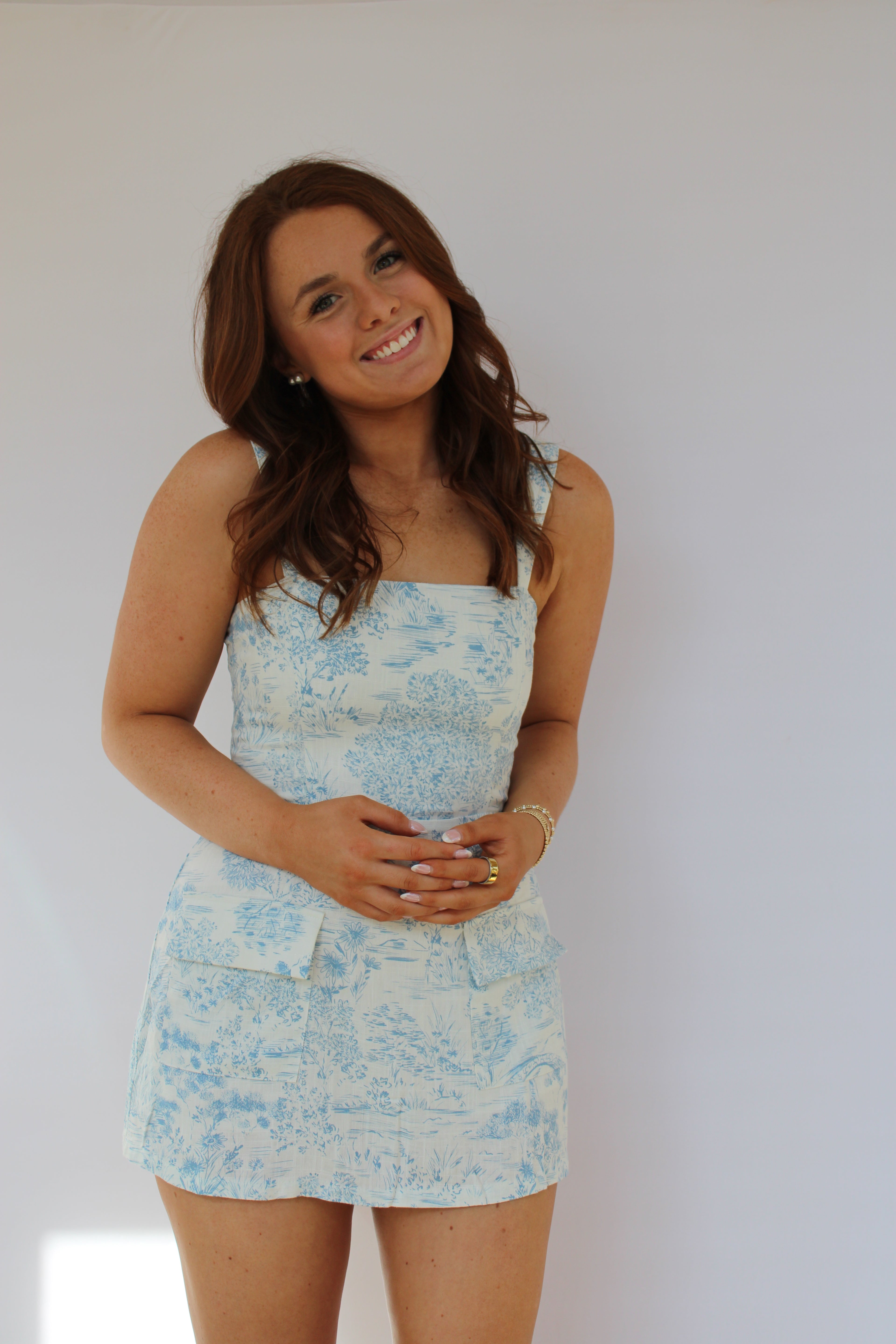 LOVELY POND PRINT MINI DRESS CASUAL MINI DRESS IN BLUE