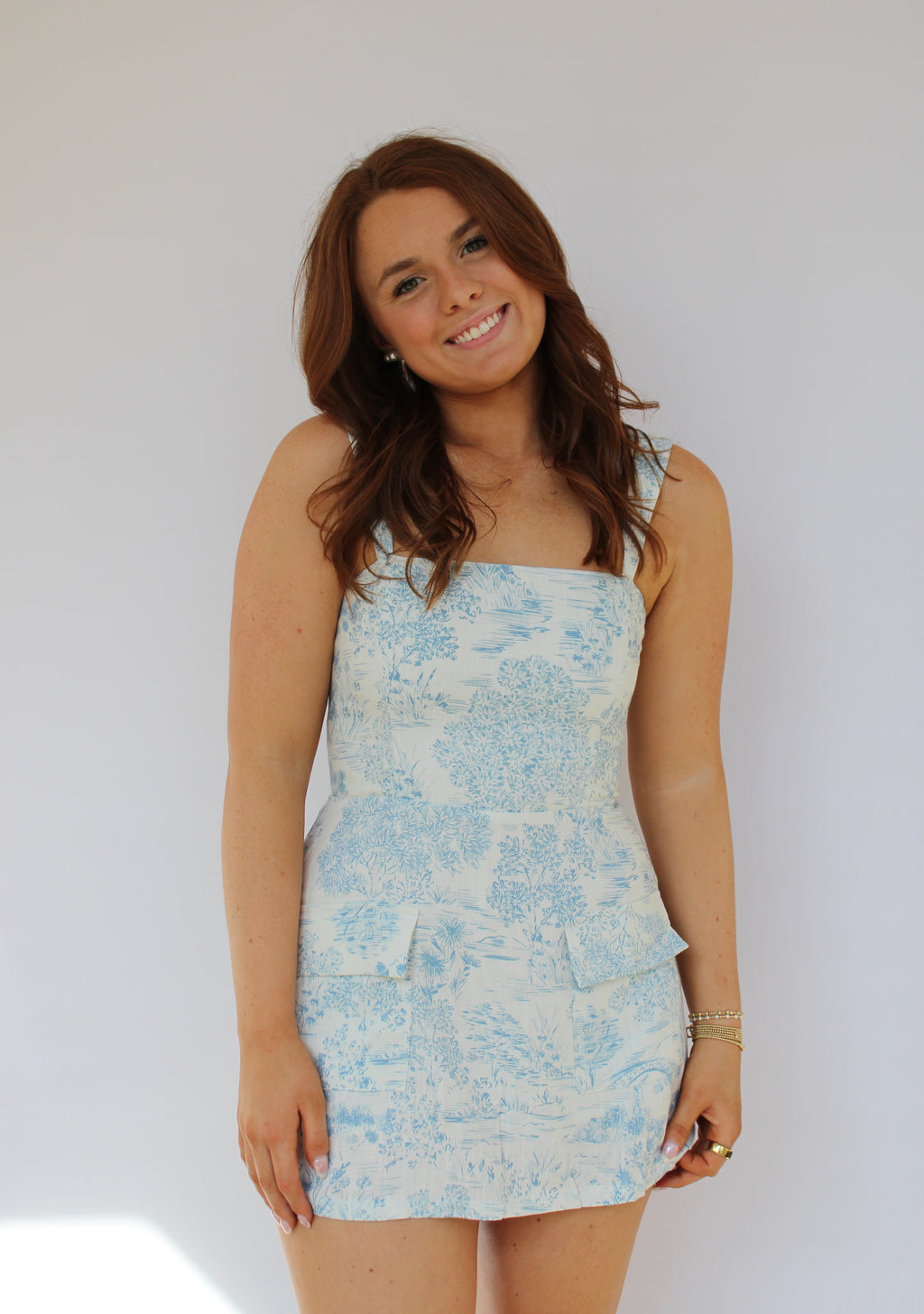 LOVELY POND PRINT MINI DRESS CASUAL MINI DRESS IN BLUE