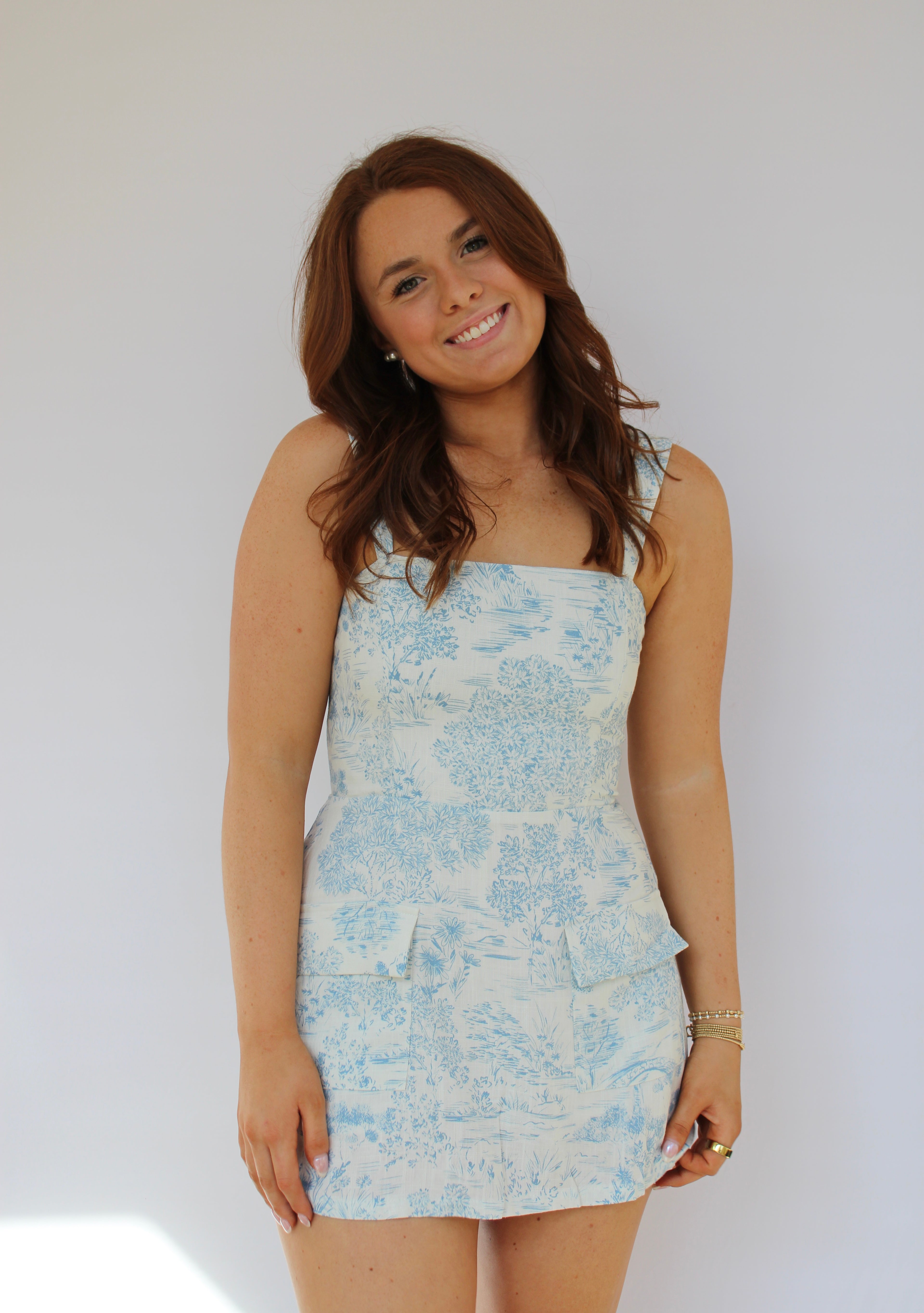 LOVELY POND PRINT MINI DRESS CASUAL MINI DRESS IN BLUE