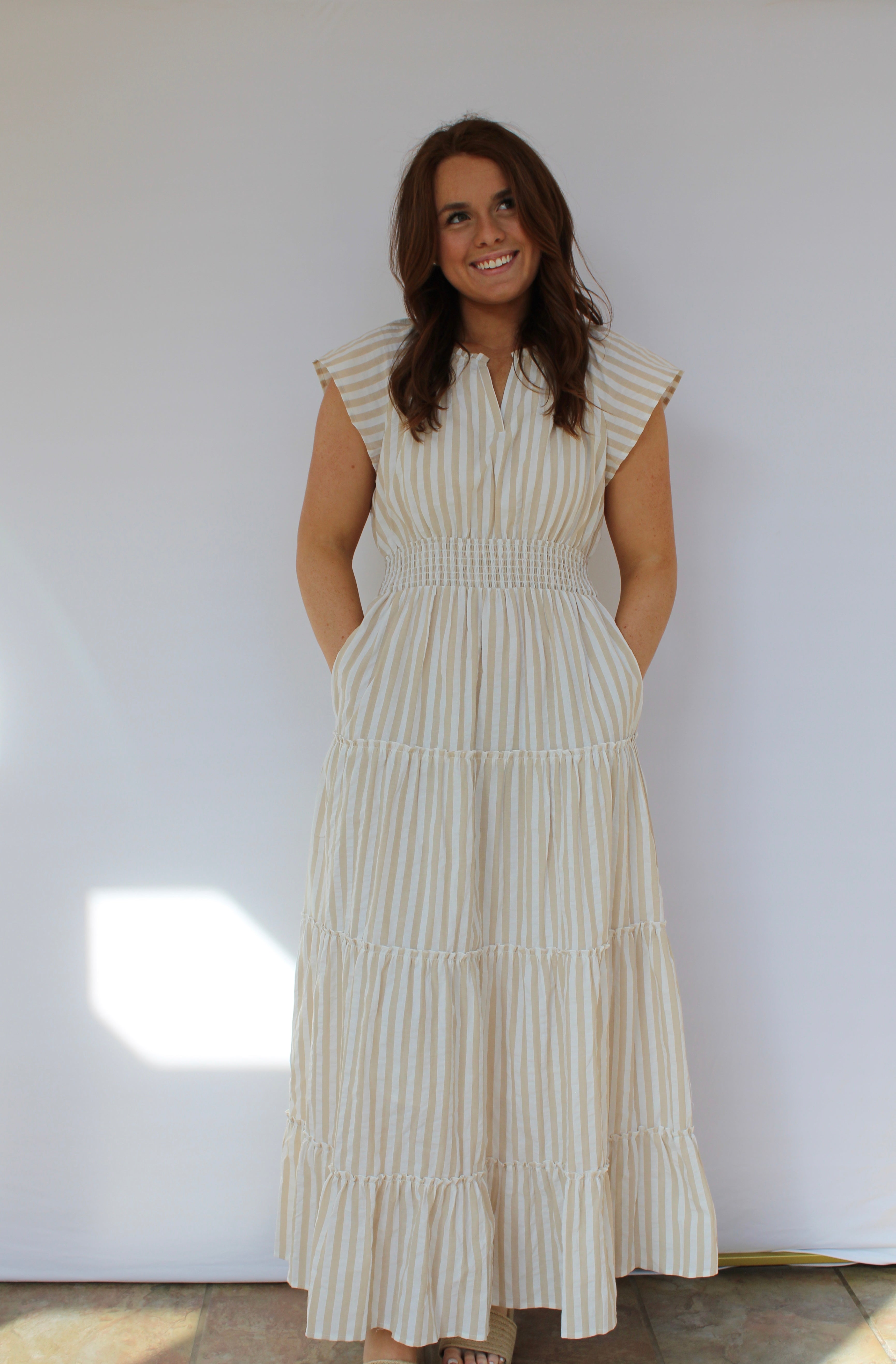 STRIPED TIERED MAXI DRESS