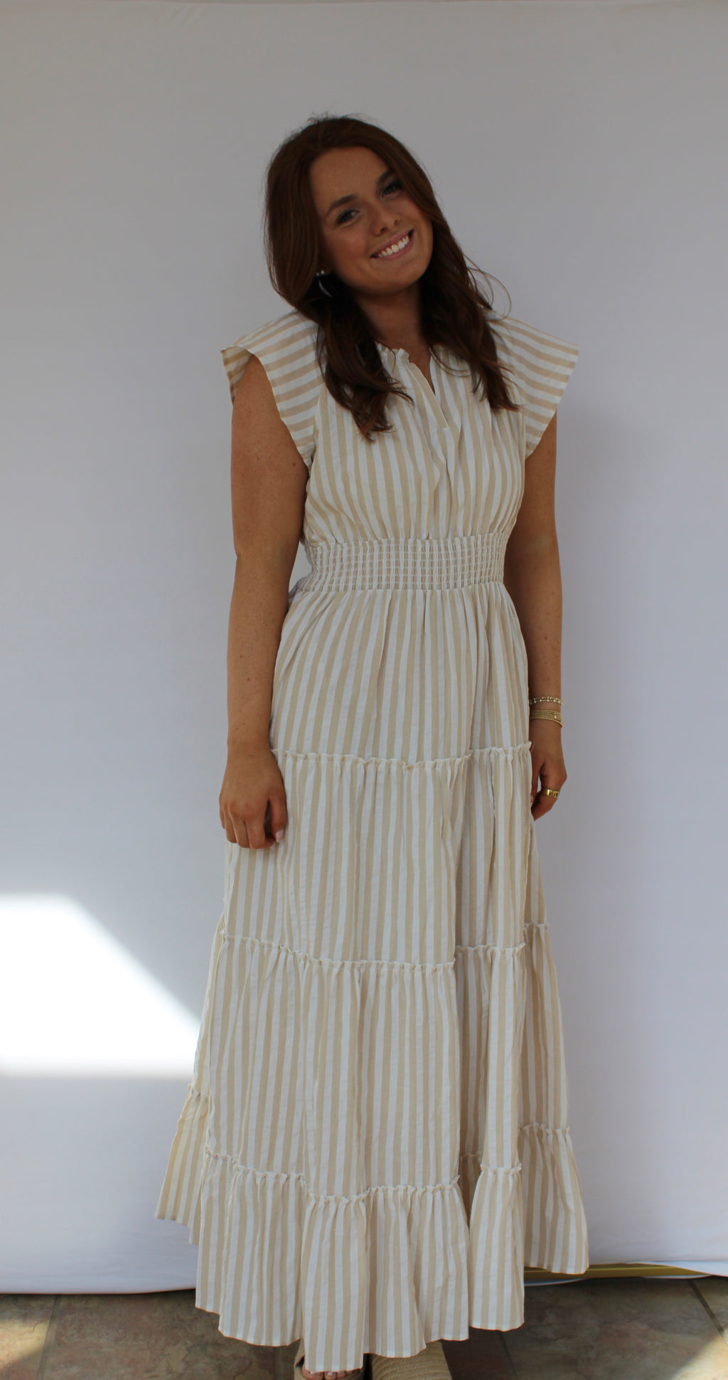 STRIPED TIERED MAXI DRESS