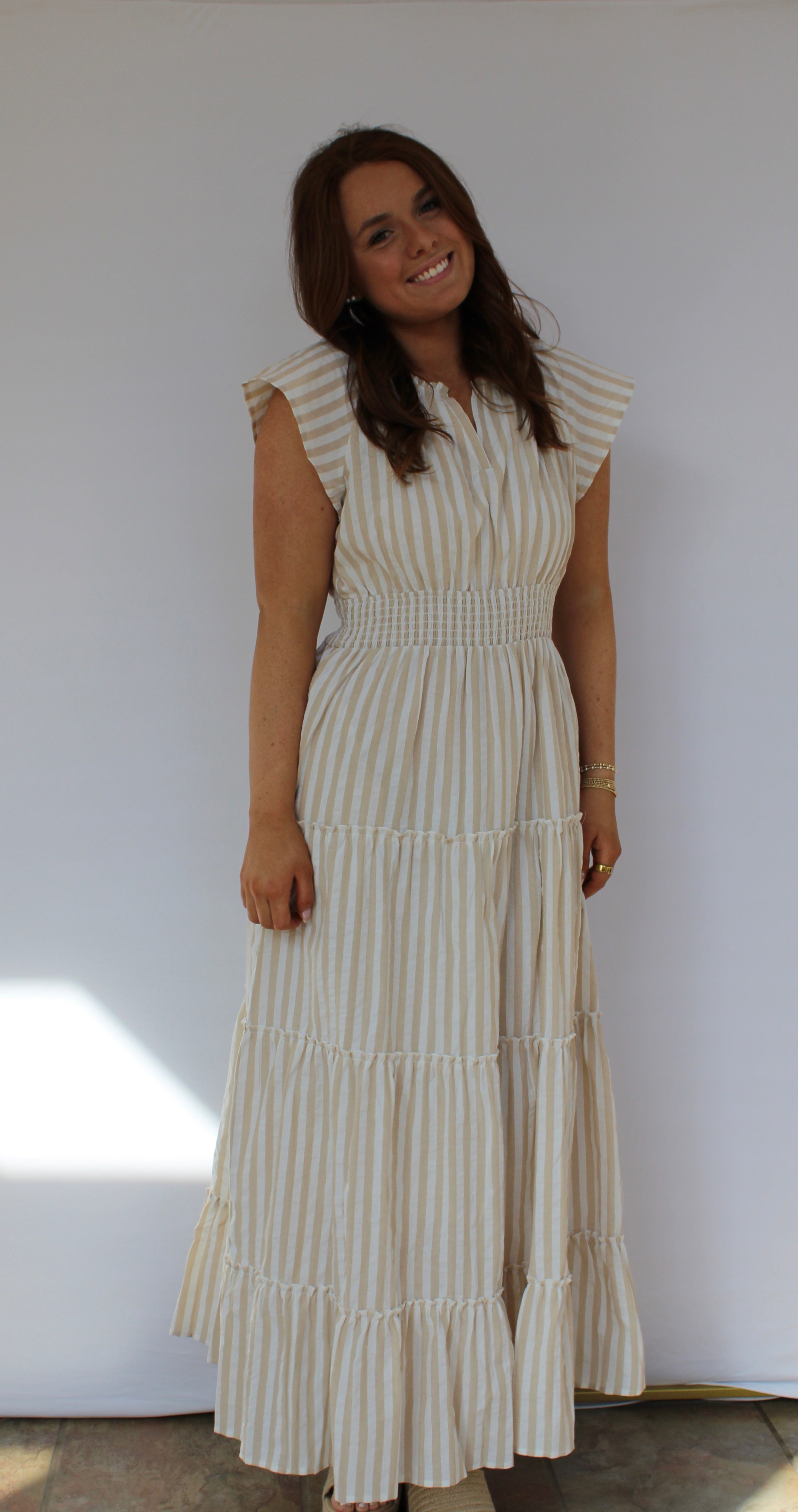 STRIPED TIERED MAXI DRESS