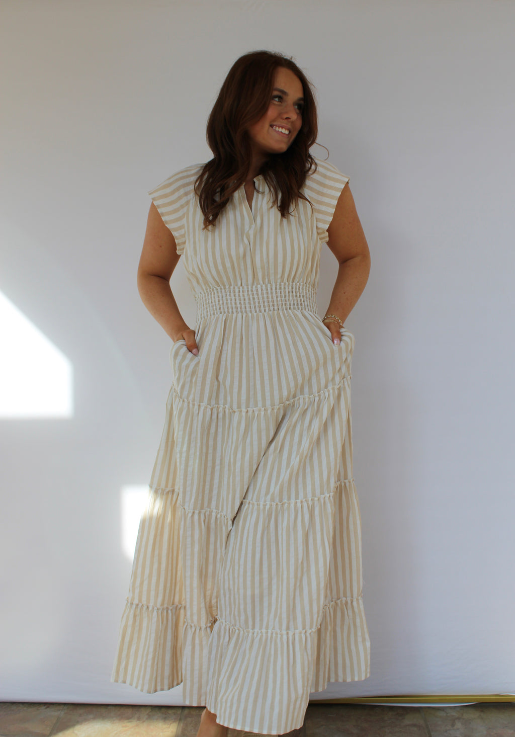 STRIPED TIERED MAXI DRESS