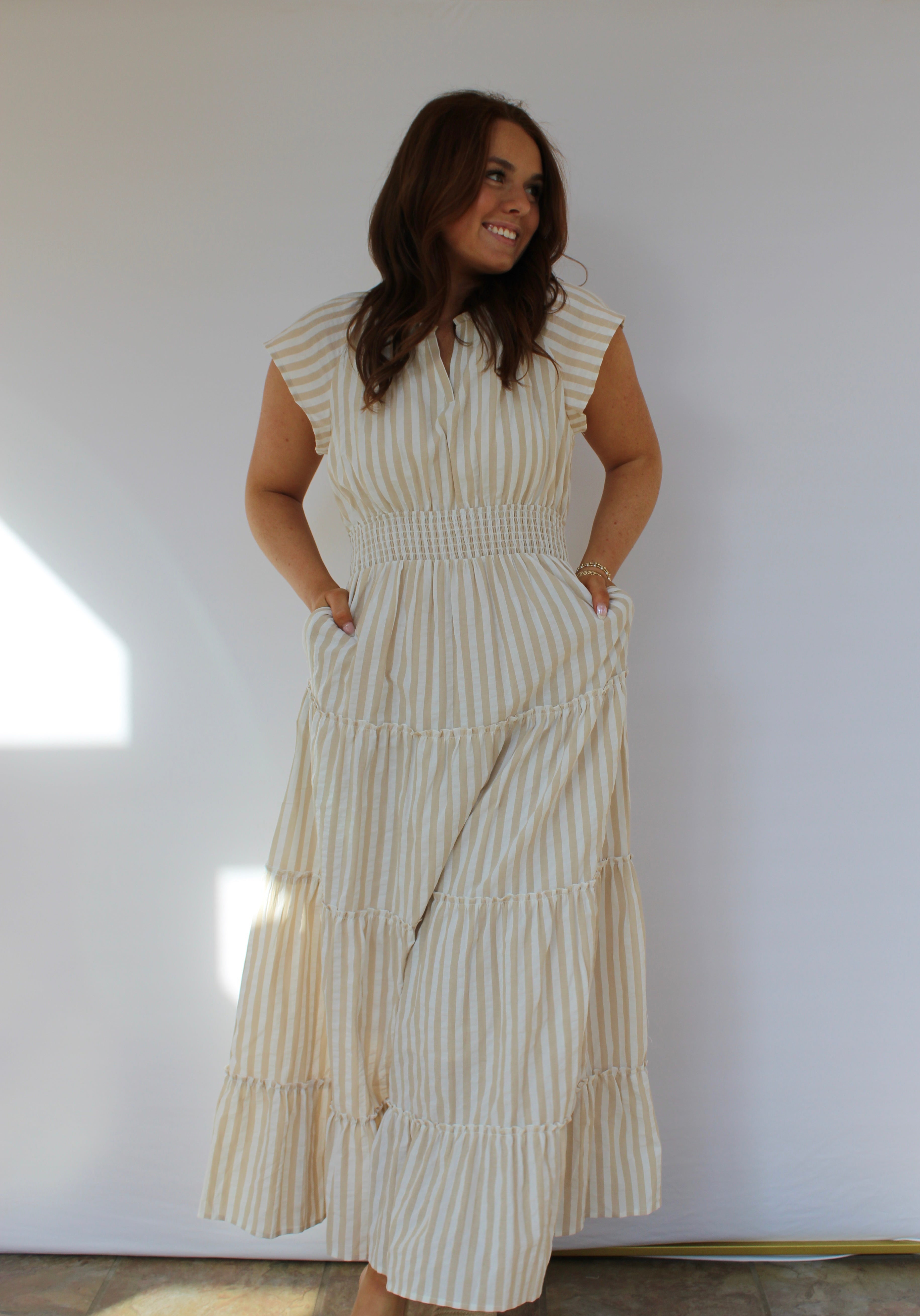 STRIPED TIERED MAXI DRESS