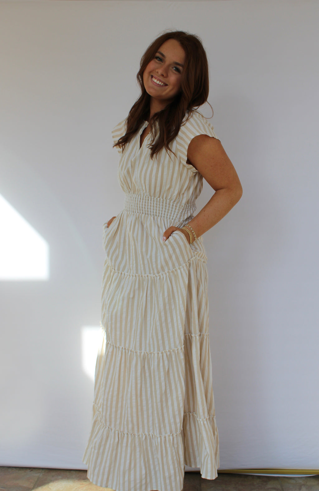 STRIPED TIERED MAXI DRESS