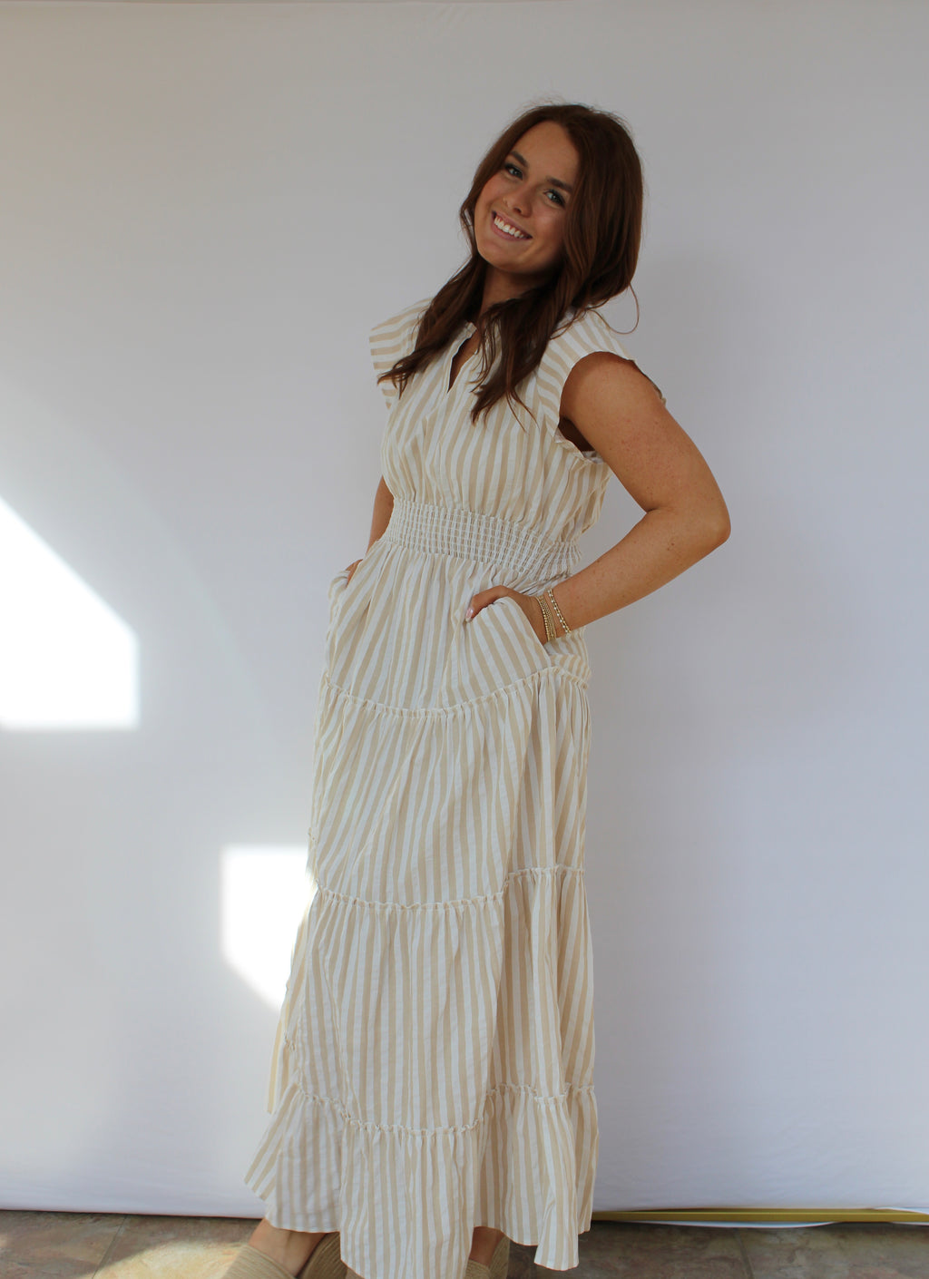 STRIPED TIERED MAXI DRESS