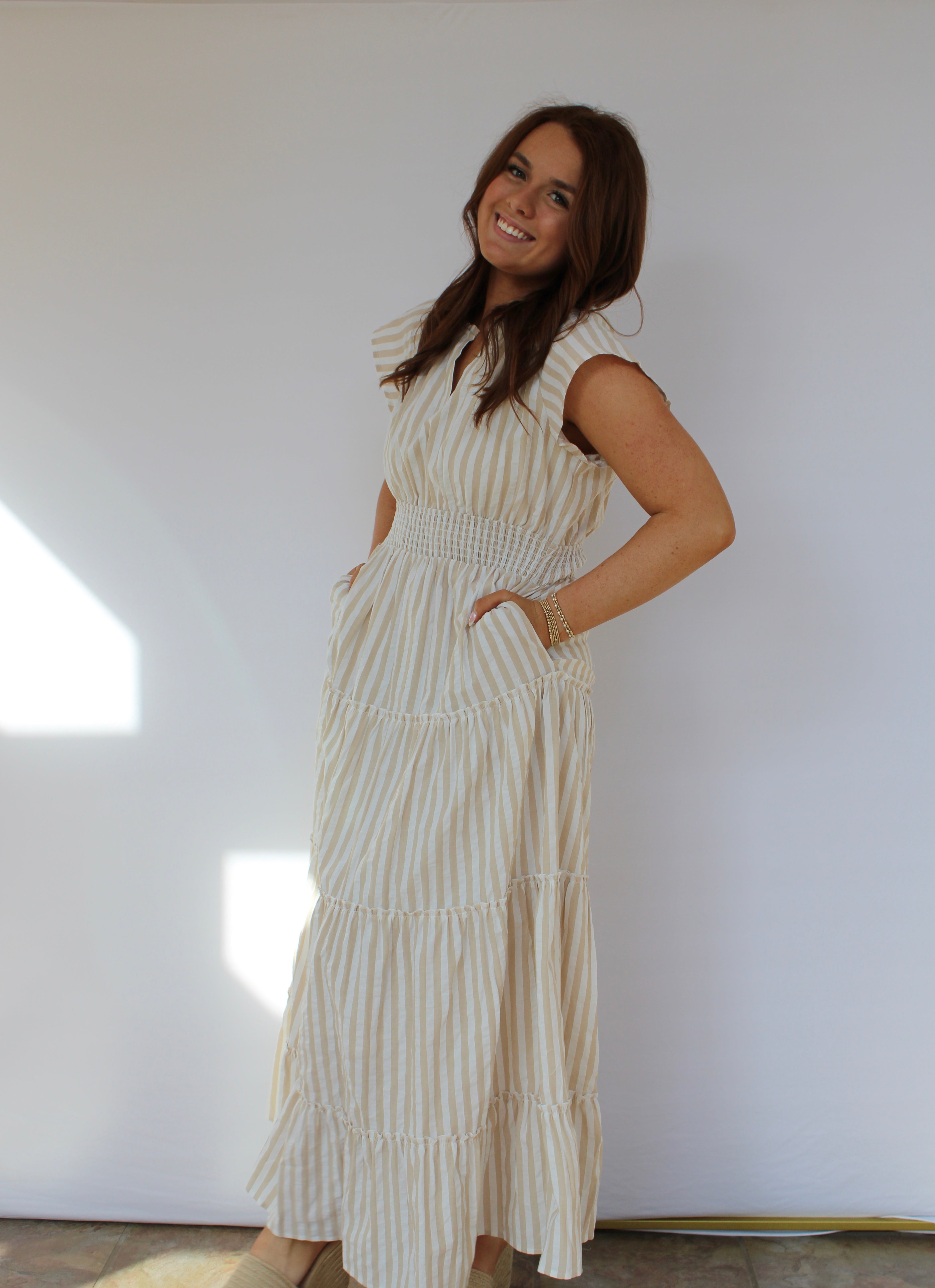 STRIPED TIERED MAXI DRESS