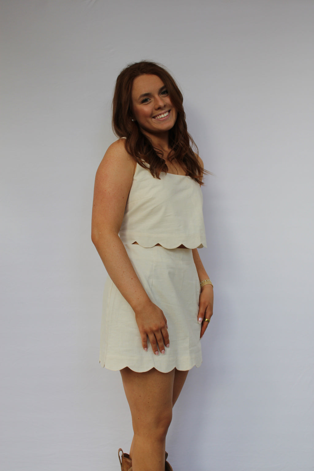 Sleeveless Scallop Hem Crop Top And Skirt Set