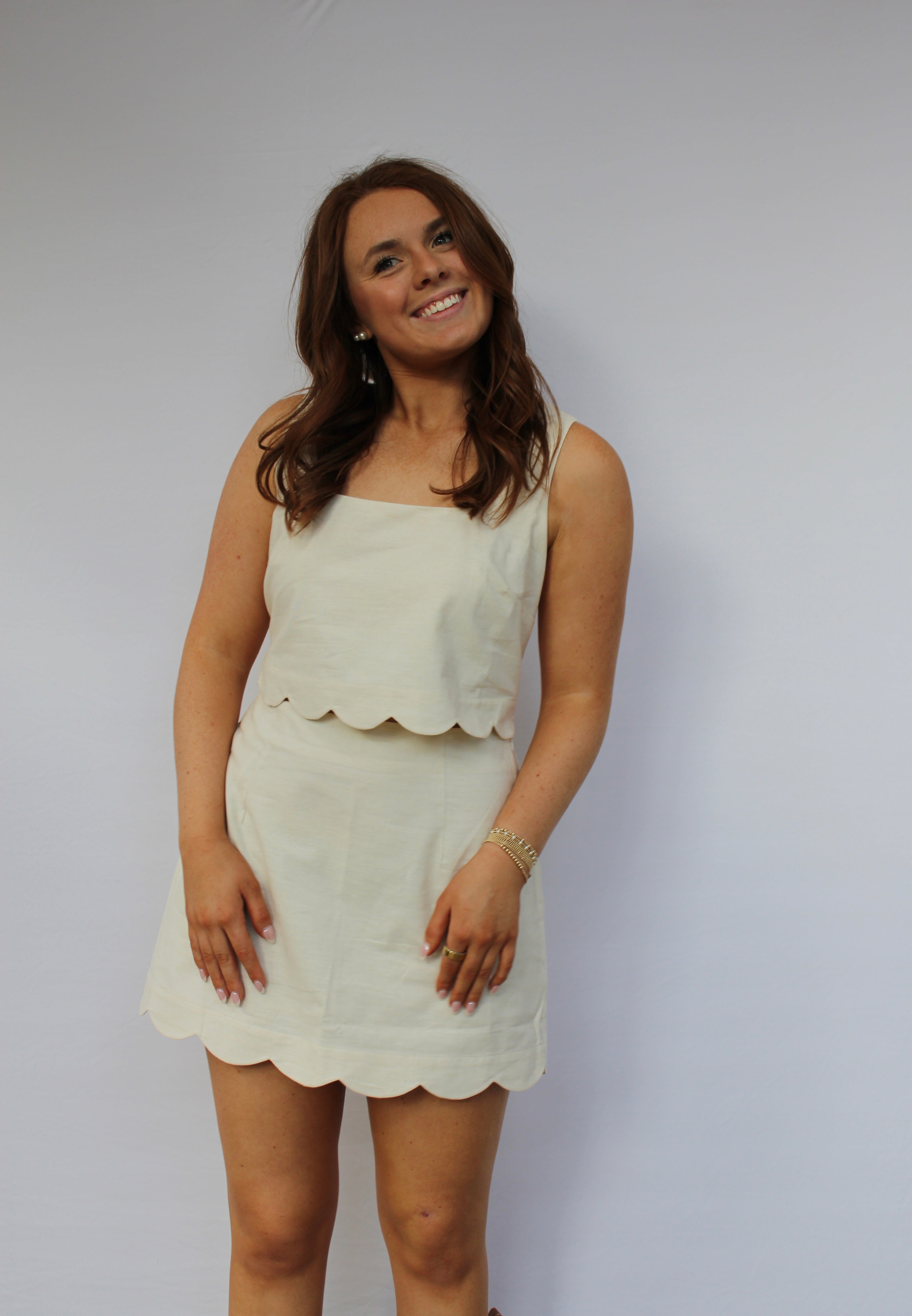 Sleeveless Scallop Hem Crop Top And Skirt Set