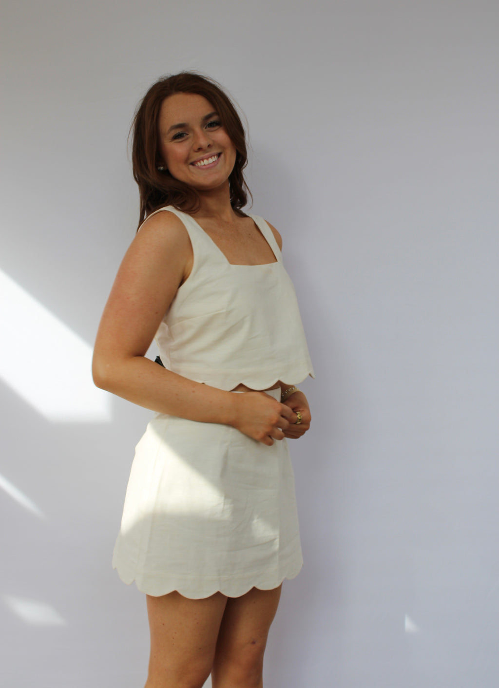 Sleeveless Scallop Hem Crop Top And Skirt Set