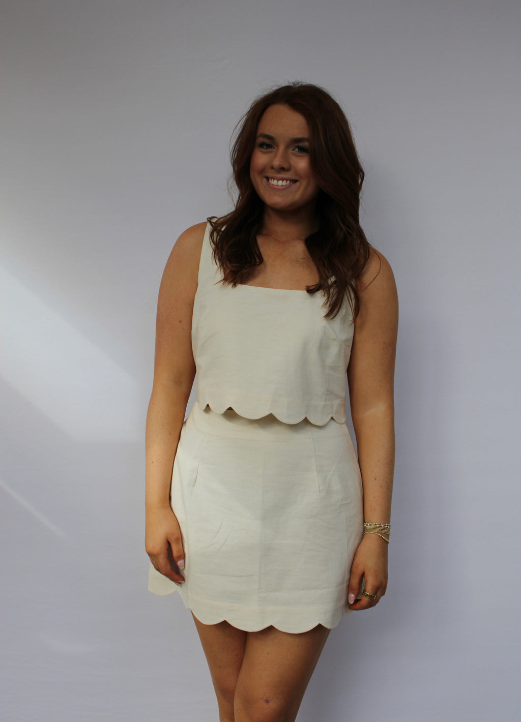 Sleeveless Scallop Hem Crop Top And Skirt Set