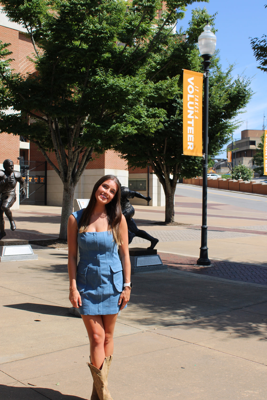 Denim Open Back Tie Mini Dress