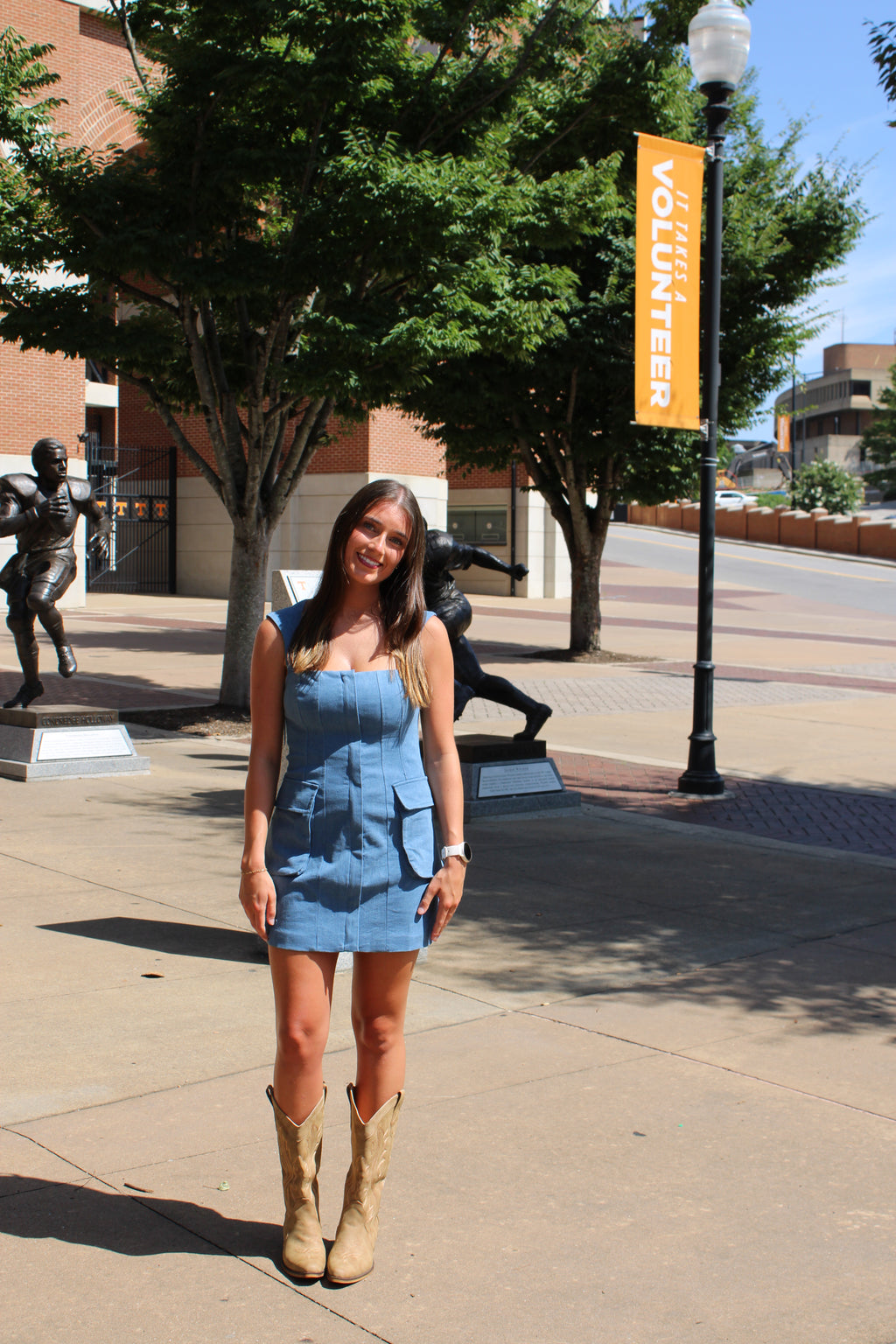 Denim Open Back Tie Mini Dress